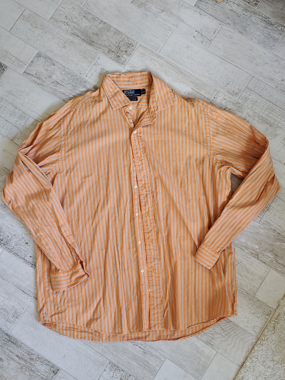 Mens XL Polo Ralph Lauren Orange Blue White Stripe Button Shirt Westerton Cotton